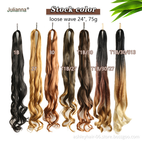 Julianna 75G Hot Quality Best Kanekalon Wholesalers Cheap Price  24Inch Synthetic Spiral Curly Yaki Loowe Wave Braiding Hair